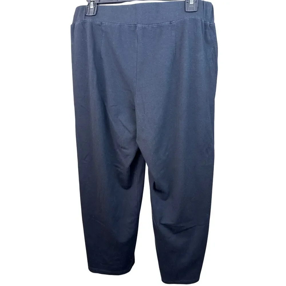 Eileen Fisher Organic Cotton Wide Leg Crop Pants Blue Pull On Size M Casual